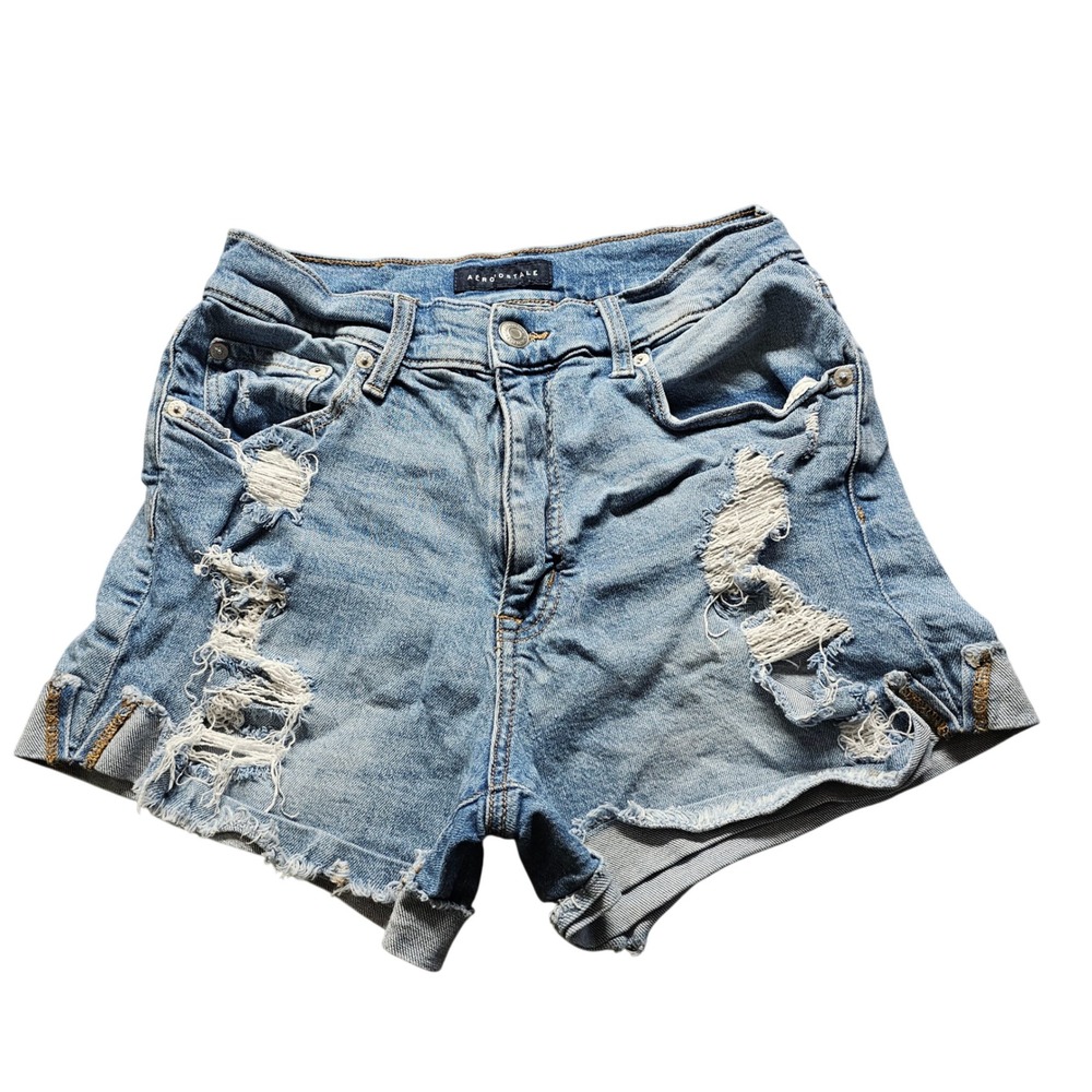 Aeropostale Mom Short Womens 0 Light Wash Denim Distressed High Rise Ripped 5323